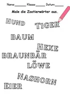 Vorschau - Arbeitsblätter - Zootiere Anmalen Wortschatz - Deutsch/DaZ/DaF/Kunst - Klasse 1 und 2 - Seite 2