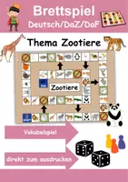 Vorschau - Arbeitsblätter - Brettspiel Zootiere Wortschatzspiel Grundschule DaZ/DaF/Deutsch - Deckblatt