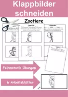 Vorschau - Mal- und Bastelvorlagen - Klappbilder schneiden Zootiere - DaZ/DaF, Deutsch, Kunst - Deckblatt