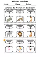 Vorschau - Arbeitsblätter - Wörter zuordnen Zootiere, Wortschatz - DaZ/DaF, Deutsch - Seite 2