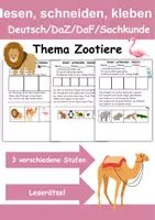 Vorschau - Mal- und Bastelvorlagen - Zootiere Leserätsel - Lesen, schneiden, kleben - DaZ/DaF, Deutsch, Sachunterricht - Deckblatt