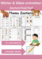 Vorschau - Arbeitsblätter - Zootiere Wörter und Sätze schreiben DaZ/DaF, deutsch - Deckblatt