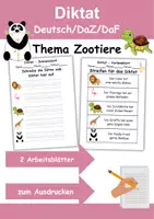 Vorschau - Arbeitsblätter - GRATIS - Diktat Thema Zootiere - DaZ/DaF, Deutsch (Klasse 1 bis 4) - Deckblatt