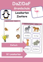 Vorschau - Spiele - Lesekarten/Bildkarten Zootiere einfach - DaZ/DaF, Deutsch (Grundschule) - Deckblatt