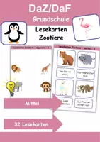 Vorschau - Arbeitsblätter - Lesekarten/Bildkarten Zootiere mittelschwer - DaZ/DaF, Deutsch (Grundschule) - Deckblatt
