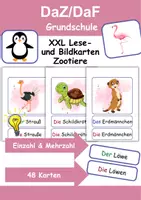 Vorschau - Mal- und Bastelvorlagen - XXL Lesekarten/Bildkarten Zootiere Einzahl und Mehrzahl - DaZ/DaF, Deutsch (Grundschule) - Deckblatt