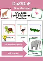 Vorschau - Arbeitsblätter - XXL Lesekarten/Bildkarten Zootiere Silben - DaZ/DaF, Deutsch (Grundschule) - Deckblatt
