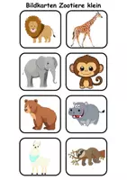 Vorschau - Arbeitsblätter - kleine Bildkarten Zootiere - DaZ/DaF, Deutsch (Grundschule) - Seite 1