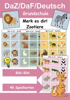 Vorschau - Arbeitsblätter - Merk es dir Zootiere (Bild-Bild) - DaZ/DaF, Deutsch (Klasse 1 bis 4) - Deckblatt