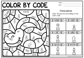Vorschau - Mal- und Bastelvorlagen - FREEBIE: Color by Code (Chess pieces) | NO PREP Activity - Seite 1