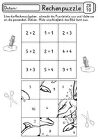 Vorschau - Arbeitsblätter - Rechenpuzzle Meerestiere - Zahlenraum 10 und 20 - 1. Klasse Mathe - Seite 1