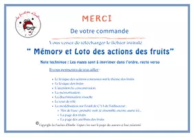 Aperçu - Apprentissages en autonomie - Mémory et Loto des Actions courantes des fruits - Page 1