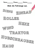 Vorschau - Arbeitsblätter - Fahrzeuge Anmalen Wortschatz - Deutsch/DaZ/DaF/Kunst - Klasse 1 und 2 - Seite 2