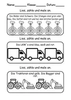 Vorschau - Arbeitsblätter - GRATIS Fahrzeuge Lesen, schneiden, malen - DaZ/DaF, Deutsch, Kunst, Zählen - Seite 2