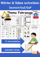 Vorschau - Arbeitsblätter - Fahrzeuge Wörter und Sätze schreiben DaZ/DaF, deutsch - Deckblatt