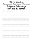 Vorschau - Arbeitsblätter - Fahrzeuge Wörter und Sätze schreiben DaZ/DaF, deutsch - Seite 1
