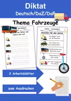 Vorschau - Arbeitsblätter - GRATIS - Diktat Thema Fahrzeuge - DaZ/DaF, Deutsch (Klasse 1 bis 4) - Deckblatt