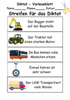 Vorschau - Arbeitsblätter - GRATIS - Diktat Thema Fahrzeuge - DaZ/DaF, Deutsch (Klasse 1 bis 4) - Seite 1