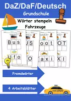 Vorschau - Mal- und Bastelvorlagen - Fahrzeuge Wörter stempeln - DaZ/DaF, Deutsch (Grundschule) - Deckblatt