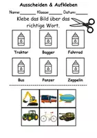 Vorschau - Arbeitsblätter - Ausschneiden und kleben Fahrzeuge - Wortschatz basteln Feinmotorik (Grundschule) - Seite 1