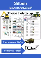 Vorschau - Arbeitsblätter - Silben Thema Fahrzeuge - DaZ/DaF, Deutsch (Klasse 1 und 2) - Deckblatt