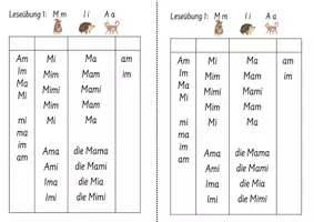 Vorschau - Arbeitsblätter - Leseübung 1 für die 1. Klasse zu den Buchstaben Mm, I i, A a - Seite 1