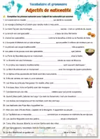 Aperçu - Feuilles d'exercices - Adjectifs de nationalité (miniature) - Page de couverture