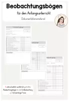 Vorschau - Anderer Materialtyp - Anfangsunterricht/ Einschulung: Beobachtungsbogen für Klasse 1 - Deckblatt