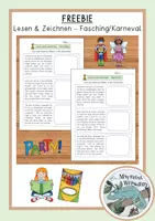 Vorschau - Arbeitsblätter - Lesen und zeichnen - Fasching FREEBIE - Deckblatt