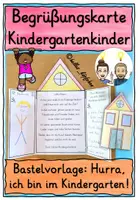 Vorschau - Mal- und Bastelvorlagen - Neues Kitajahr – Begrüßungskarte basteln „Hurra, ich bin im Kindergarten“ - Deckblatt