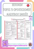 Vista previa - Para docentes: organización, planificación y formación - TOPIC 5 summary oposiciones inglés maestros - Portada