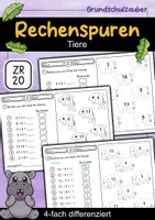 Vorschau - Arbeitsblätter - Rechenspuren Tiere ZR 20 mit ZÜ - Rechenspur 4-fach differenziert - Deckblatt