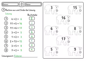 Vorschau - Arbeitsblätter - Rechenspuren Tiere ZR 20 mit ZÜ - Rechenspur 4-fach differenziert - Seite 2