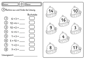 Vorschau - Arbeitsblätter - Rechenspuren Winter ZR 20 mit ZÜ - Rechenspur 4-fach differenziert - Seite 1