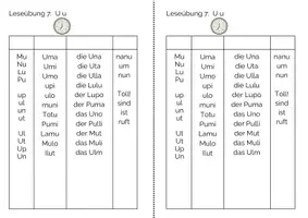 Vorschau - Arbeitsblätter - Leseübung 7 für die 1. Klasse zum Buchstaben Uu - Seite 1