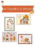 Aperçu - Apprentissages en autonomie - 4x puzzles 12 pièces AUTOMNE avec fond gris - Page de couverture