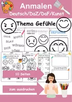 Vorschau - Arbeitsblätter - Gefühle Anmalen Wortschatz - Deutsch/DaZ/DaF/Kunst - Klasse 1 und 2 - Deckblatt