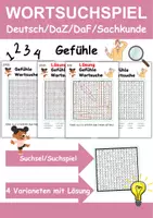 Vorschau - Spiele - Wortsuchspiel/Wortsuche/Suchsel Gefühle (Grundschule) - 4 Varianten - Deckblatt