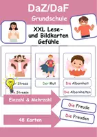 Vorschau - Arbeitsblätter - XXL Lesekarten/Bildkarten Gefühle Einzahl und Mehrzahl - DaZ/DaF, Deutsch (Grundschule) - Deckblatt