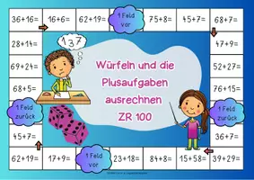 Vorschau - Spiele - Mathe Brettspiel "Plusaufgaben bis 100": Mathematik Klasse 2 | Mathe Spiele Klasse 2 | Rechnen im ZR 100 - Seite 3