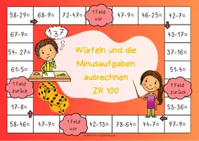 Vorschau - Spiele - Mathe Brettspiel "Minusaufgaben bis 100": Mathematik Klasse 2 | Mathe Spiele Klasse 2 | Rechnen im ZR 100 - Seite 3