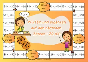 Vorschau - Spiele - Mathe Brettspiel "Ergänzen bis 100": Mathematik Klasse 2 | Mathe Spiele Klasse 2 | Rechnen im ZR 100 - Seite 3