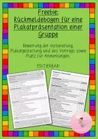 Vorschau - Klassenarbeiten - Bewertungsbogen Rückmeldebogen Plakat Präsentation - Deckblatt