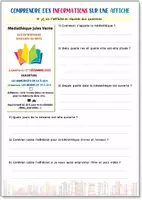 Aperçu - Feuilles d'exercices - Comprendre des informations sur une affiche de médiathèque (CE1, FLE A1) - Page de couverture