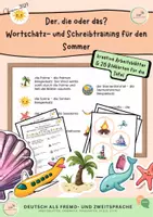 Vorschau - Arbeitsblätter - Wortschatz- und Schreibtraining für den Sommer - die Artikel - Deckblatt