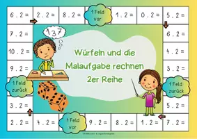 Vorschau - Spiele - Mathe Brettspiel: Kleines 1x1 "2er Reihe" | Malaufgaben Klasse 2 | 1x1 Spiele | Mathe Klasse 2 | Rechnen im ZR 100 | Einmaleins Spiel - Seite 3