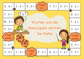Vorschau - Spiele - Mathe Brettspiel: Kleines 1x1 "3er Reihe" | Malaufgaben Klasse 2 | 1x1 Spiele | Mathe Klasse 2 | Rechnen im ZR 100 | Einmaleins Spiel - Seite 3