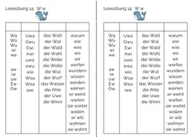 Vorschau - Stundenentwürfe - Leseübung 14 für die 1. Klasse zum Buchstaben Ww - Seite 1