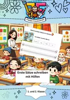 Vorschau - Arbeitsblätter - Erste Sätze bilden ✍ Wörter und Bilder, die zu vollständigen Sätzen zusammengefügt werden - Deckblatt