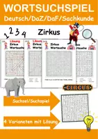 Vorschau - Arbeitsblätter - Wortsuchspiel/Wortsuche/Suchsel Zirkus (Grundschule) - 4 Varianten - Deckblatt